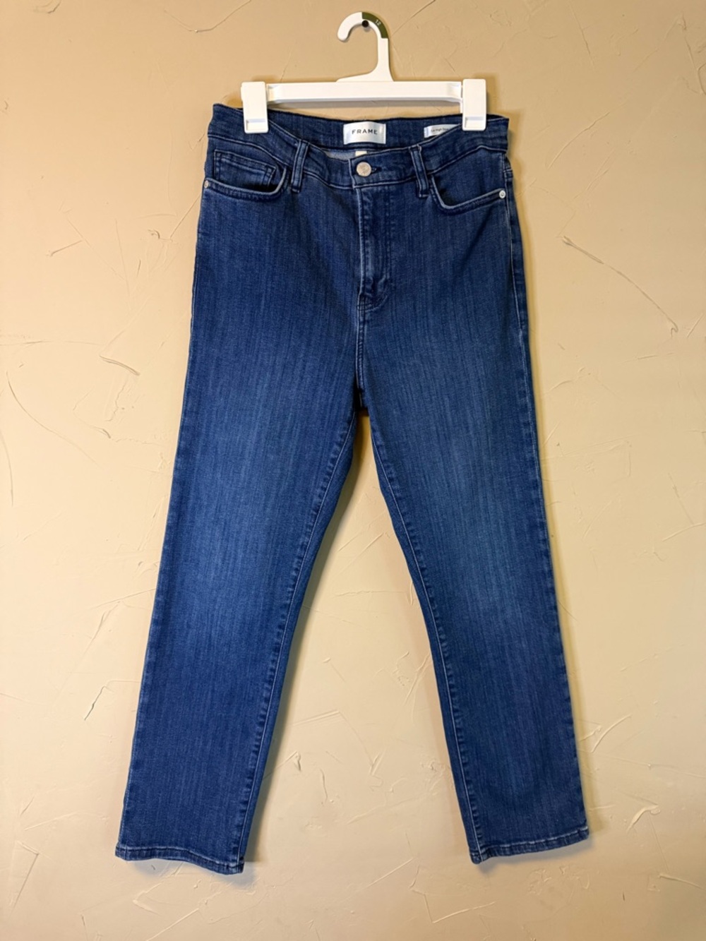 FRAME High-Rise Straight Leg Jeans - Dark Indigo size 29